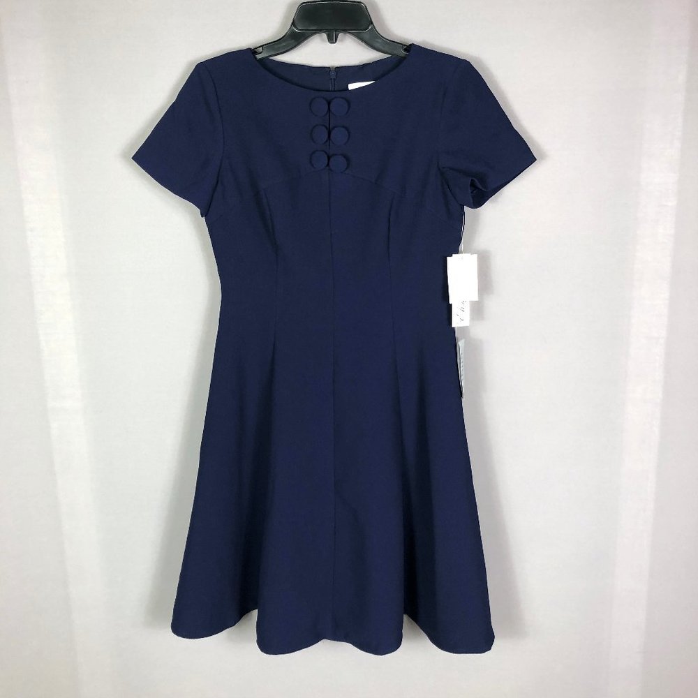 Eliza J Women's Button Yoke Fit & Flare Dress In Navy Size 4 - Picture 4 of 12